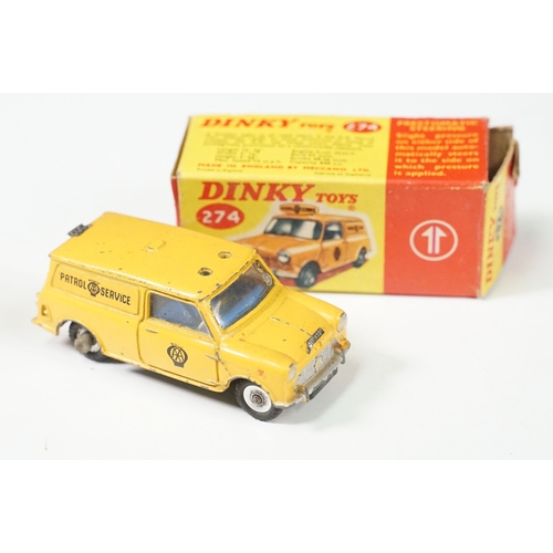 1416 - Four boxed play worn Dinky diecast models to include 273 RAC Patrol Mini Van, 274 AA Mini Van, 120 J... 