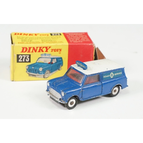 1416 - Four boxed play worn Dinky diecast models to include 273 RAC Patrol Mini Van, 274 AA Mini Van, 120 J... 