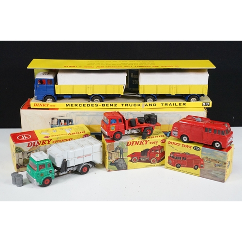 1418 - Four boxed Dinky commercial diecast models to include 917 Mercedes Benz Truck and Trailer (with inne... 