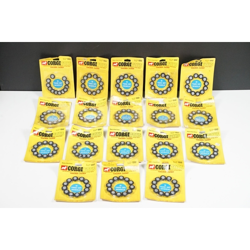 1385 - 18 Carded Corgi 1352 Golden Jacks Take off Wheel sets, complete and unopened, showing card bend and ... 