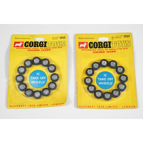 1386 - 20 Carded Corgi 1353 Golden Jacks 12 Take off Wheels sets, all complete and unopened, showing card b... 
