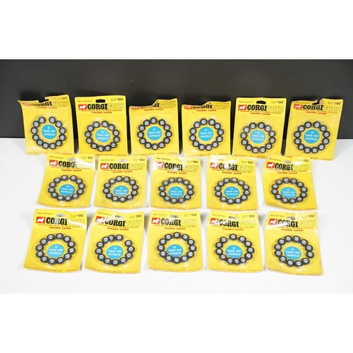 1387 - 16 Carded Corgi 1352 Golden Jacks 12 Take-off Wheels sets, complete and unopened, showing card bend ... 