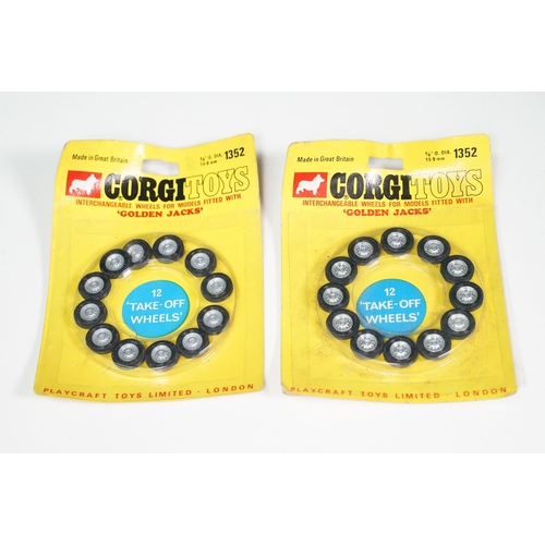 1387 - 16 Carded Corgi 1352 Golden Jacks 12 Take-off Wheels sets, complete and unopened, showing card bend ... 
