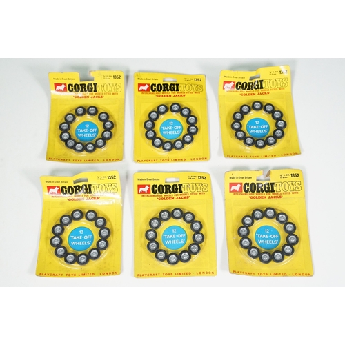1387 - 16 Carded Corgi 1352 Golden Jacks 12 Take-off Wheels sets, complete and unopened, showing card bend ... 