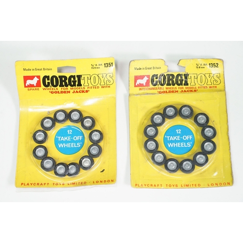 1391 - 19 Carded Corgi Golden Jacks Take off Wheel sets, all showing heavy wear to include card bend and so... 