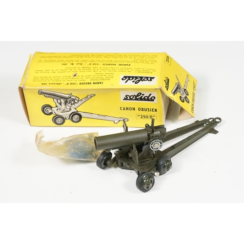 1440 - Over 75 Mid 20th C play worn diecast and metal military models to include2 x boxed Solido examples (... 