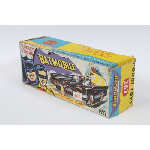 1475 - Boxed Corgi 267 Rocket Firing Batmobile diecast model with both Batman & Robin figures, secret instr... 