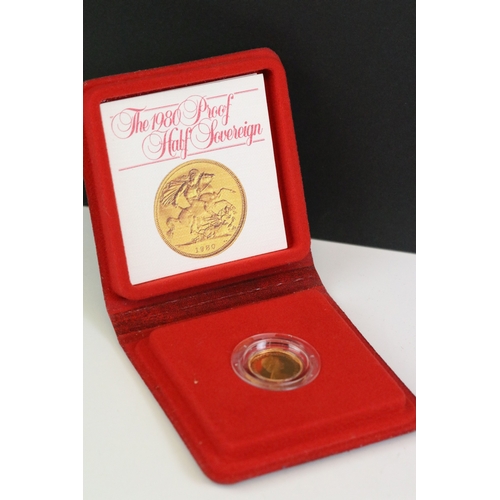414 - A Royal Mint United Kingdom Queen Elizabeth II 1980 gold proof half sovereign coin, encapsulated wit... 