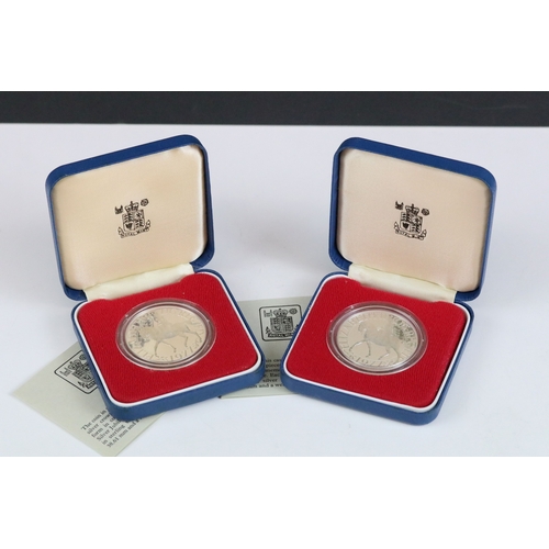 416 - Two Royal Mint United Kingdom Queen Elizabeth II 1977 sterling silver proof crown coins, both coins ... 