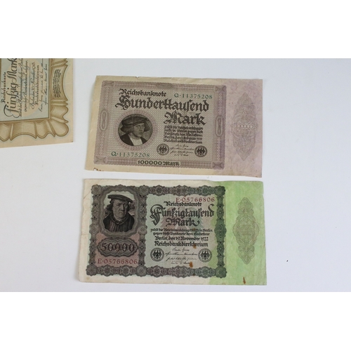 423 - A collection of early to mid 20th century German banknotes to include over inflation and emergency i... 