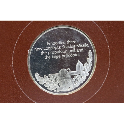 424 - Two fully hallmarked sterling silver medallions by John Pinches to include H.M.S. Devonshire 1960 gu... 