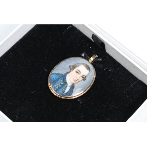 10 - 18th Century portrait miniature pendant having an oval panel featuring a portrait of a gentleman wea... 