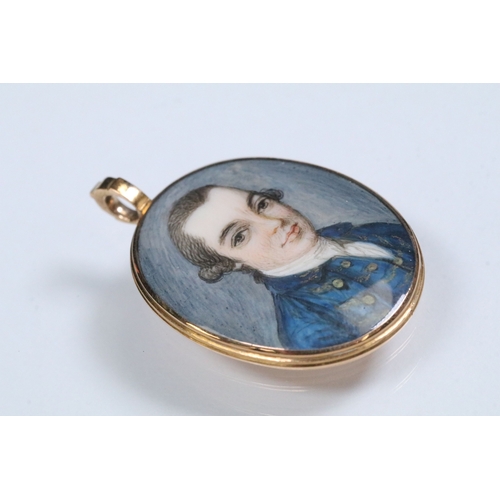 10 - 18th Century portrait miniature pendant having an oval panel featuring a portrait of a gentleman wea... 