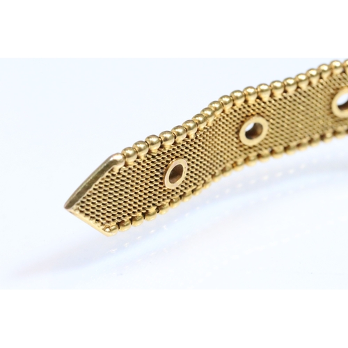 7 - 19th Century Victorian 9ct gold mesh bracelet in the form of a belt with buckle clasp and three buck... 