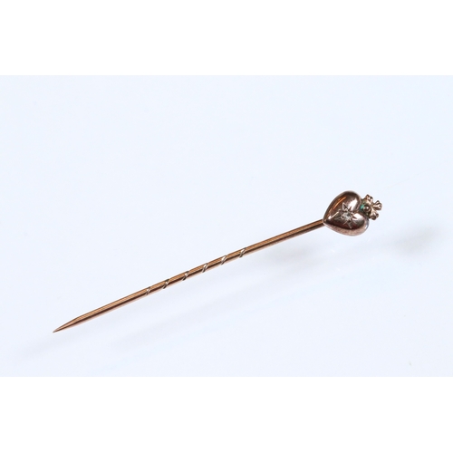 185 - Group of three 19th Century stick pins to include a yellow metal example with pearl and enamel finia... 
