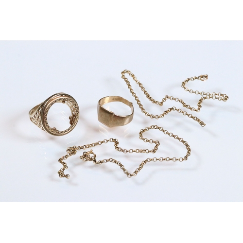 233 - Group of 9ct gold jewellery to include a coin ring mount with pierced shoulders (hallmarked Sheffiel... 