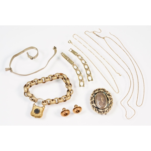 116 - Group of 19th Century and later jewellery and findings to include a Victorian mourning brooch with b... 