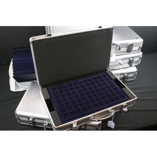 429 - A large collection of aluminum coin collectors cases and a quantity of coin trays.