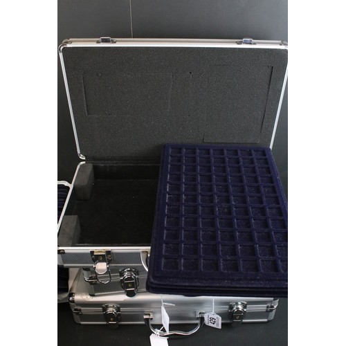 429 - A large collection of aluminum coin collectors cases and a quantity of coin trays.