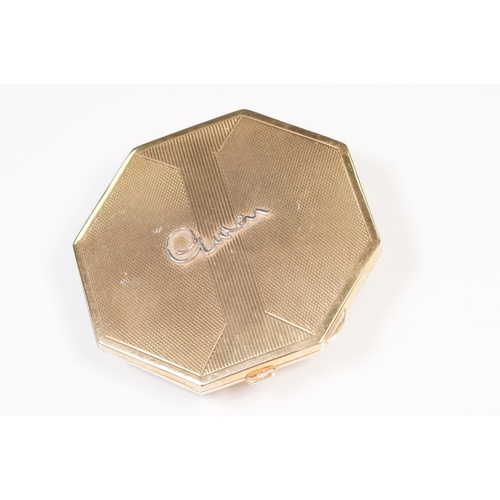 12 - Art Deco 9ct gold compact, together with a 9ct gold cigarette case. The compact of octagonal form wi... 