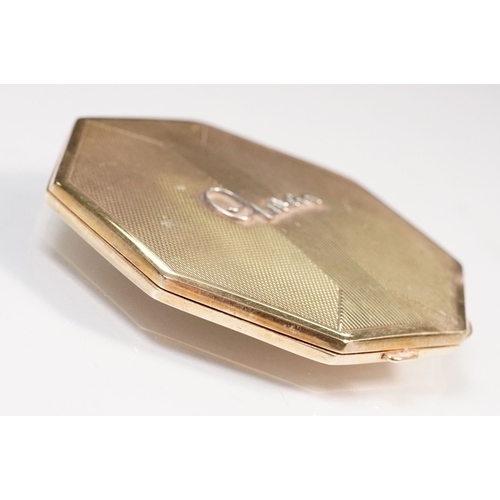 12 - Art Deco 9ct gold compact, together with a 9ct gold cigarette case. The compact of octagonal form wi... 