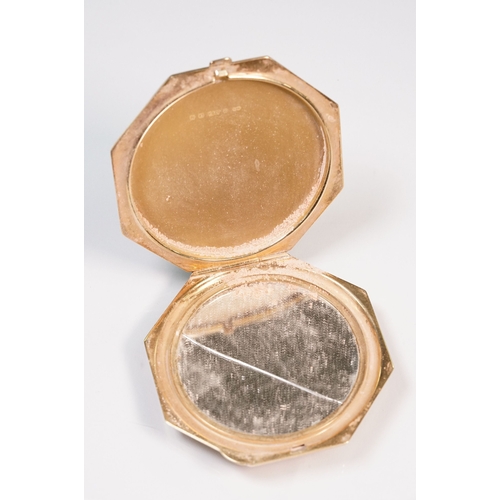 12 - Art Deco 9ct gold compact, together with a 9ct gold cigarette case. The compact of octagonal form wi... 