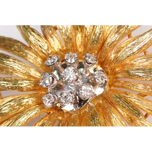 5 - French mid Century 18ct gold and diamond sunburst style spray brooch. The brooch being set with nine... 