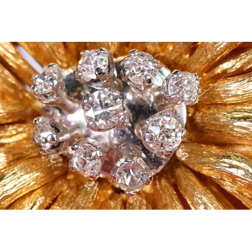 5 - French mid Century 18ct gold and diamond sunburst style spray brooch. The brooch being set with nine... 