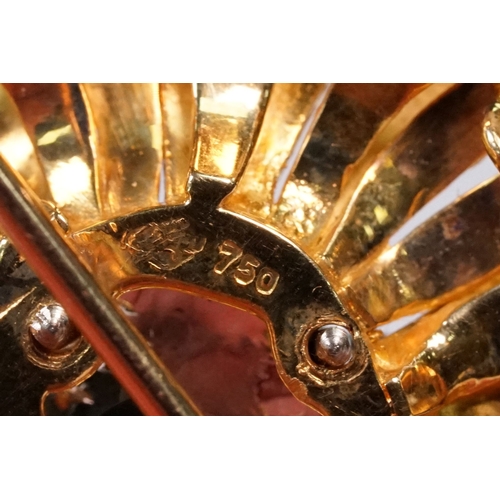 5 - French mid Century 18ct gold and diamond sunburst style spray brooch. The brooch being set with nine... 