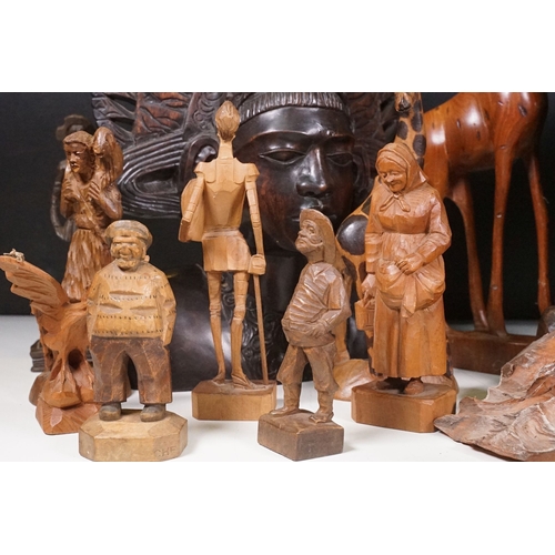 Large collection of carved mixed wood figurines and animals sculptures ...