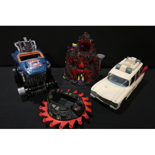 81 - Four 80/90s play worn play sets and accessories to include Kenner The Real Ghostbusters ECTO 1, Blue... 