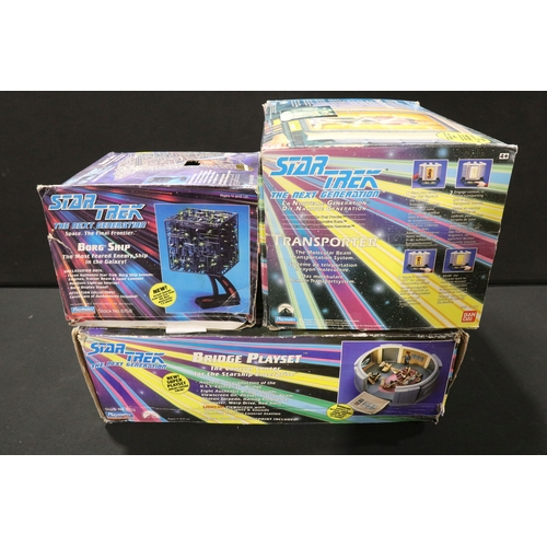 92 - Three boxed Playmates Bandai Star Trek The Next Generation play sets to include Bridge Playset, Borg... 