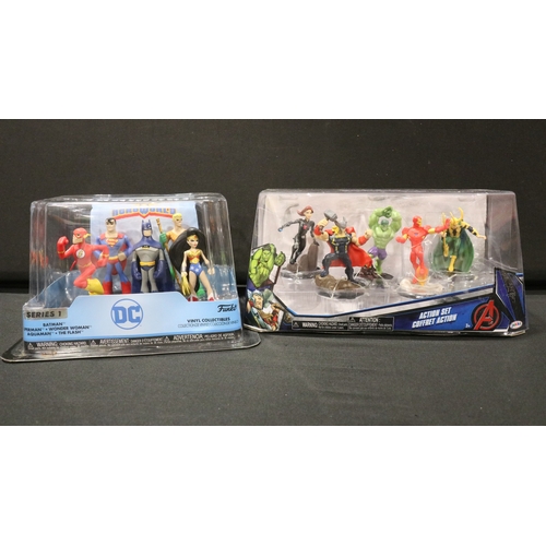93 - 23 Boxed TV / Film / Superhero figures to include 5 x Funko Pop figures, Jakks Avengers Set, 5 x DC ... 