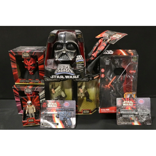 99 - Star Wars - 10 Boxed and carded Star Wars toys and collectables to include Hasbro Darth Vader Voice ... 