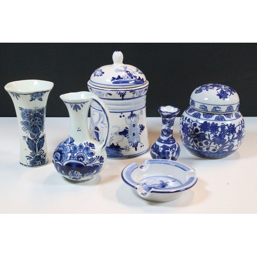42 - Group of Delft wares, to comprise lidded pot, jug, ashtray, vase, etc. together with two modern Chin... 