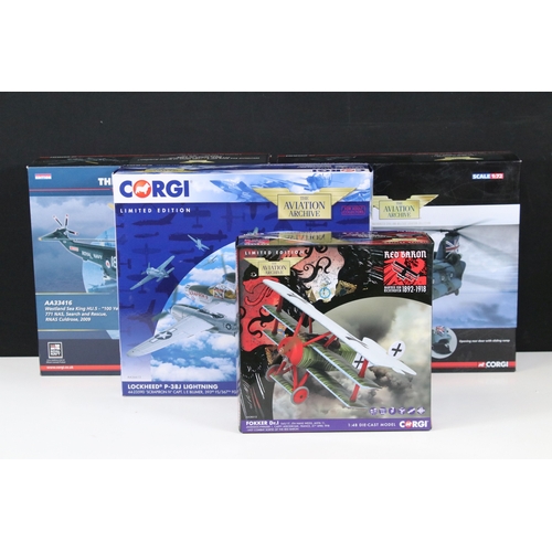 274 - Four boxed Corgi Aviation Archive diecast models to include 3 x 1/72 (AA36613 Lockheed P-38J Lightni... 
