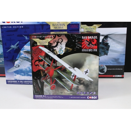 274 - Four boxed Corgi Aviation Archive diecast models to include 3 x 1/72 (AA36613 Lockheed P-38J Lightni... 