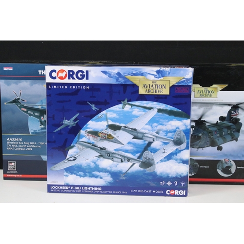 274 - Four boxed Corgi Aviation Archive diecast models to include 3 x 1/72 (AA36613 Lockheed P-38J Lightni... 