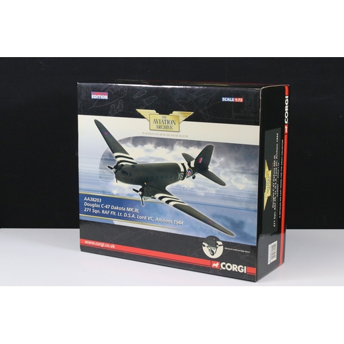 271 - Two boxed 1/72 Corgi Aviation Archive diecast model aircraft to include AA38203 Douglas C-47 Dakota ... 