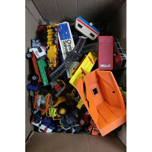 304 - Large collection of play worn diecast models to include Matchbox, Corgi, Siku etc (2 boxes)