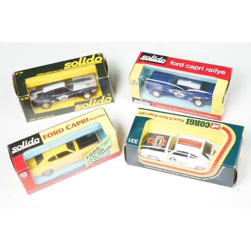 296 - Five boxed Ford related diecast models to include Corgi Juniors 56 Capri Fire Chief, Corgi 331 Ford ... 