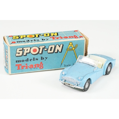 493A - Boxed Triang Spot On No 108 Triumph TR3 diecast model in blue, diecast grubby but good with windscre... 
