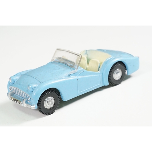 493A - Boxed Triang Spot On No 108 Triumph TR3 diecast model in blue, diecast grubby but good with windscre... 