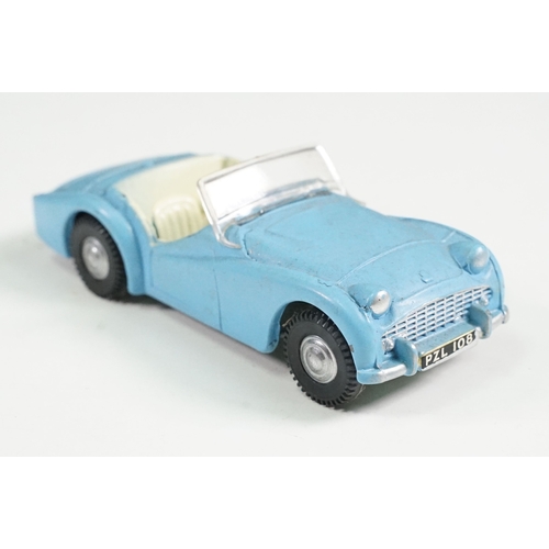 493A - Boxed Triang Spot On No 108 Triumph TR3 diecast model in blue, diecast grubby but good with windscre... 