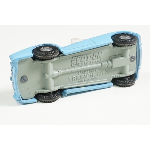 493A - Boxed Triang Spot On No 108 Triumph TR3 diecast model in blue, diecast grubby but good with windscre... 