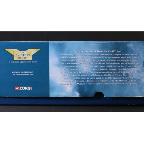 353 - Boxed 1/72 Corgi Aviation Archive AA32601 Avro Lancaster R5868/'PO-S 467 Squadron diecast model, die... 