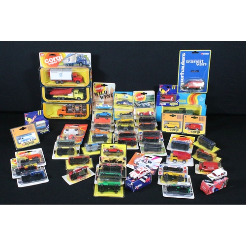 332 - 59 Carded / boxed Corgi & Corgi Junior diecast models to include 223 Safari, 113 Wild West, 105 Ford... 