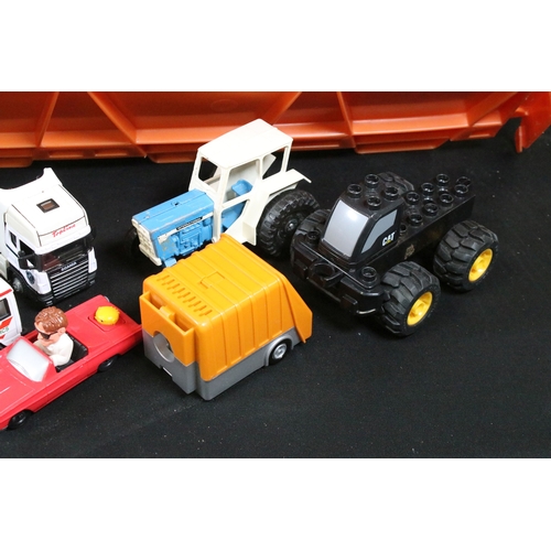 340 - Large collection of playworn diecast and plastic models to include Matchbox, Corgi, etc (2 Boxes)