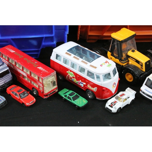340 - Large collection of playworn diecast and plastic models to include Matchbox, Corgi, etc (2 Boxes)