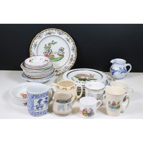 79 - Group of Victorian porcelain and pearlware plates, comprising a Davenport lustre example, transfer p... 